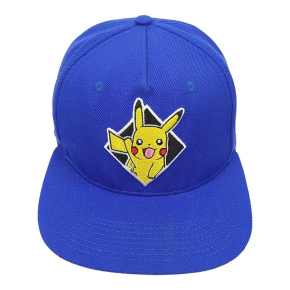 Pokemon Pikachu Snapback Cap Trucker Baseball Hat Blue Yellow Embroidered Patch - Picture 1 of 12